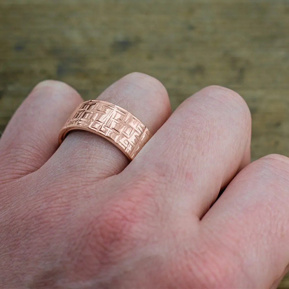 10mm, Comfort Fit, 14k Rose Gold Mens Wedding Band, Textured Polished
