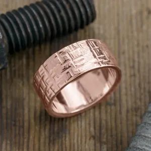 10mm, Comfort Fit, 14k Rose Gold Mens Wedding Band, Textured Polished