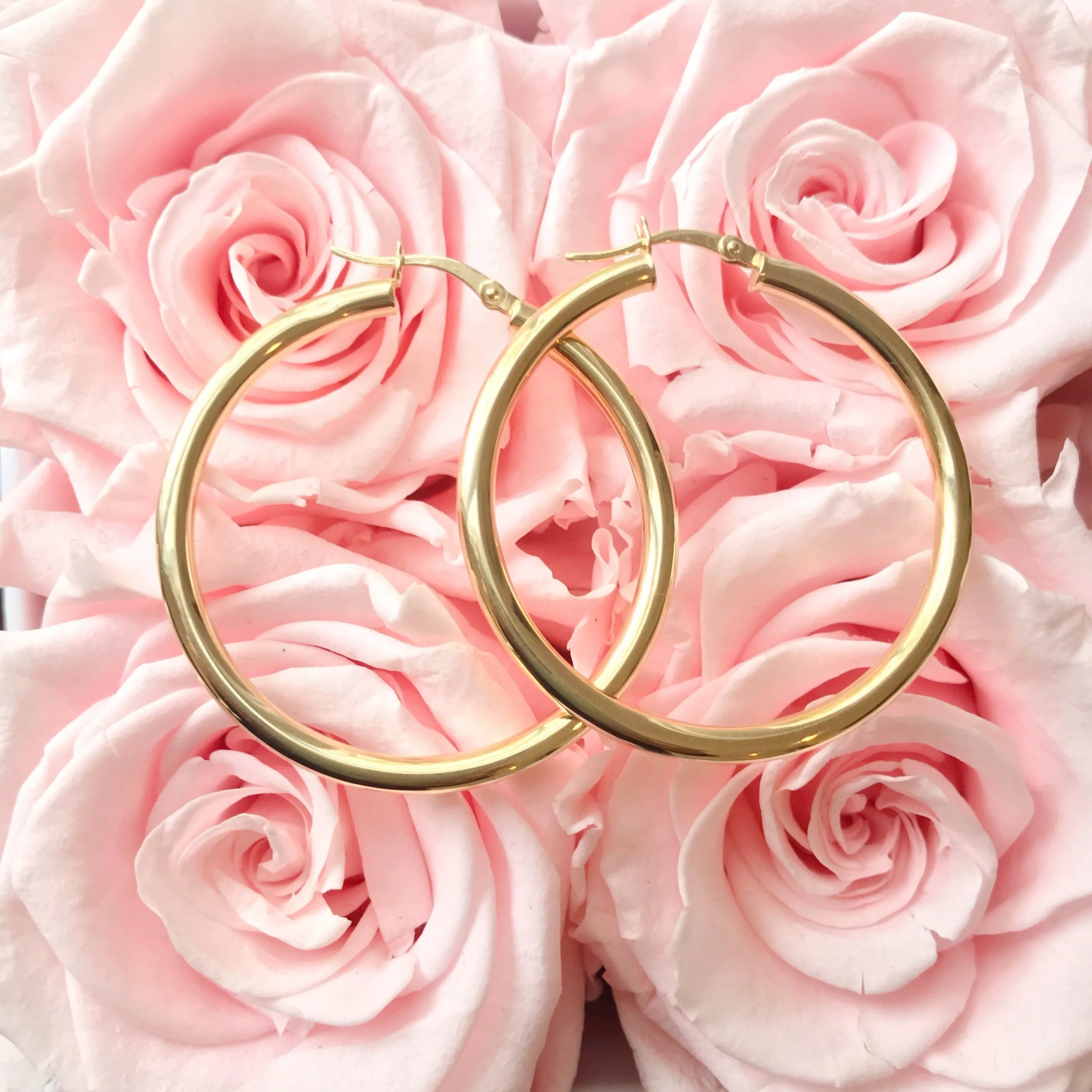 14K Gold 40MM x 3MM Large Hoop Earrings