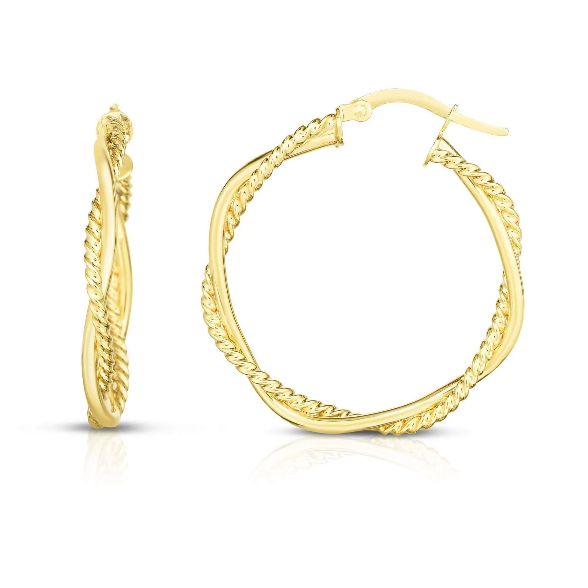 14K Gold Braided Round Fancy Hoop Earrings
