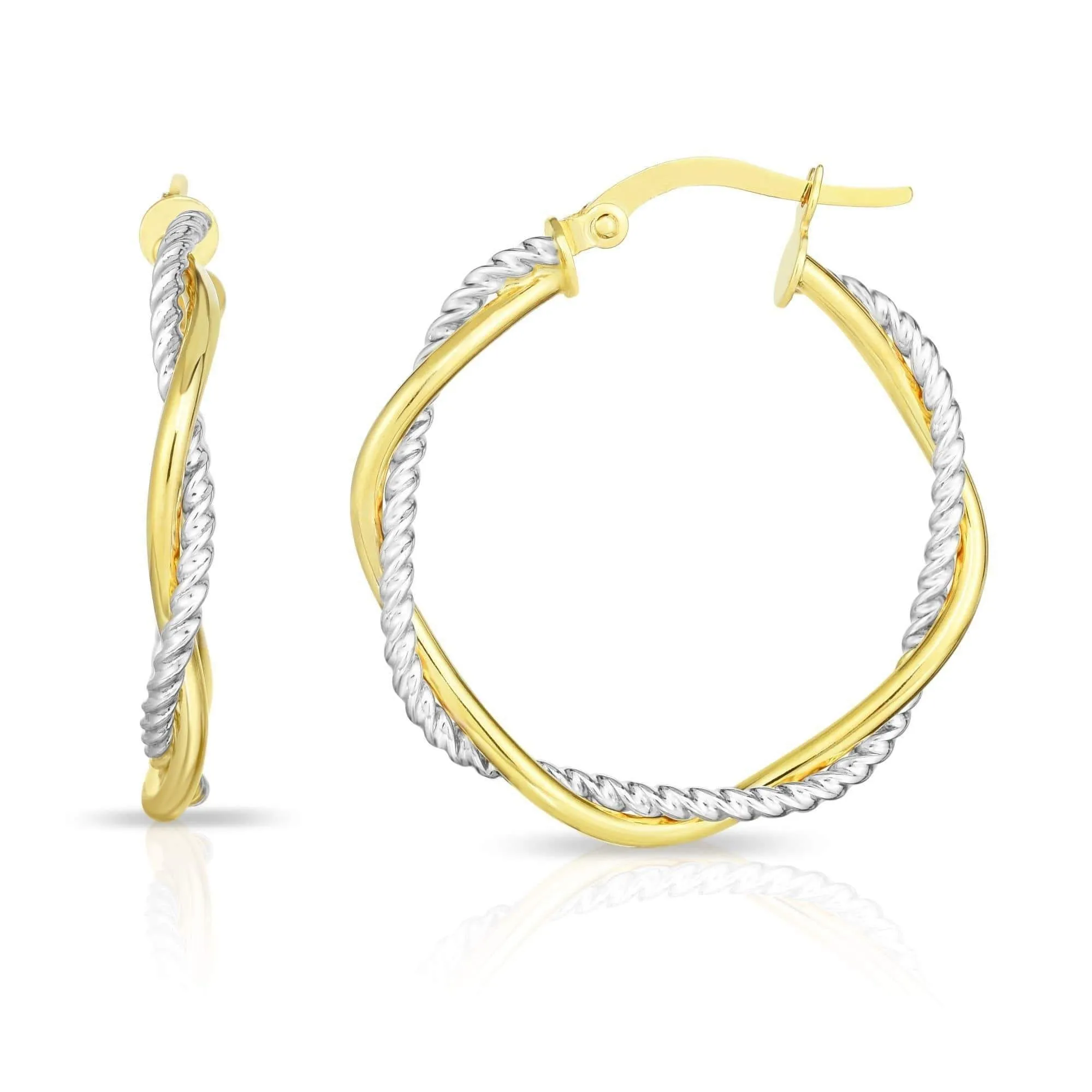 14K Gold Braided Round Fancy Hoop Earrings