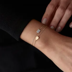 14k Gold Drop and Baguette Double Bracelet