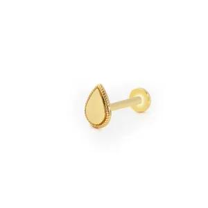 14k Gold Drop Plate Tragus Piercing with Machining Detail
