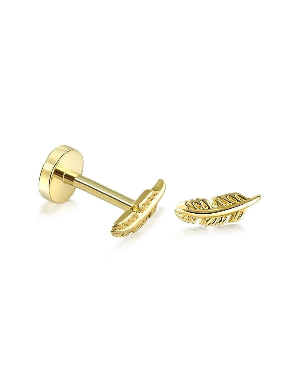 14k Gold Feather Tragus Piercing