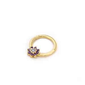 14k Gold Flower Helix Piercing with Purple Stone