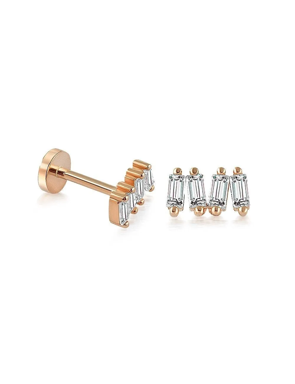 14k Gold Four Baguette Model Tragus Piercing