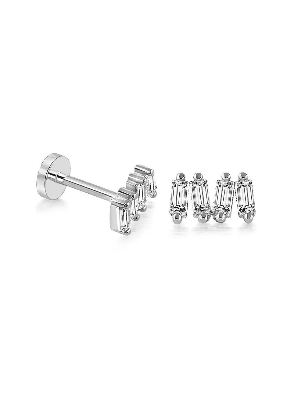 14k Gold Four Baguette Model Tragus Piercing