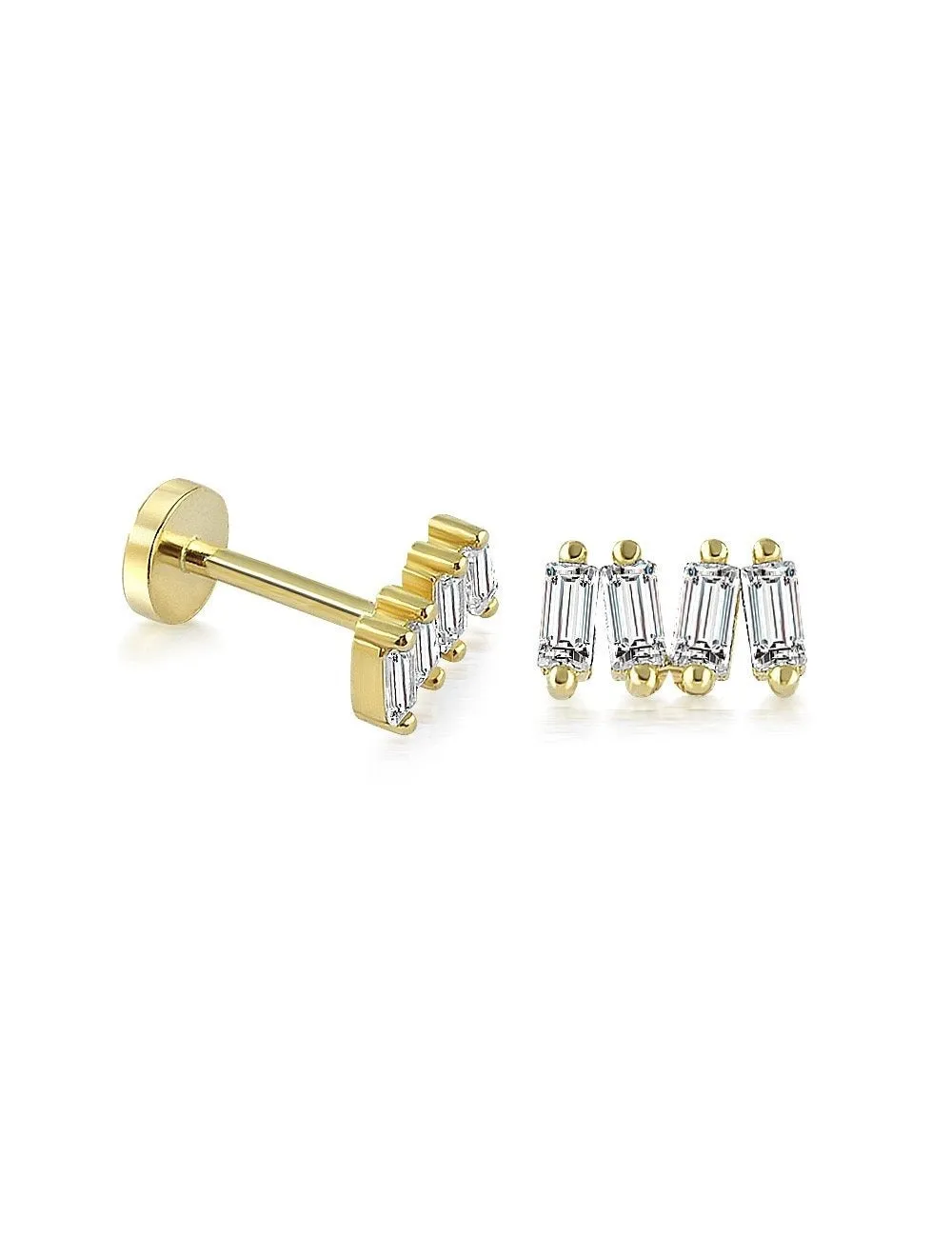 14k Gold Four Baguette Model Tragus Piercing