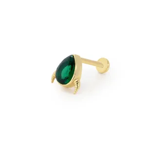 14k Gold Green Drop Horn Model Tragus Piercing