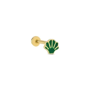 14k Gold Green Enameled Mussel Tragus Piercing
