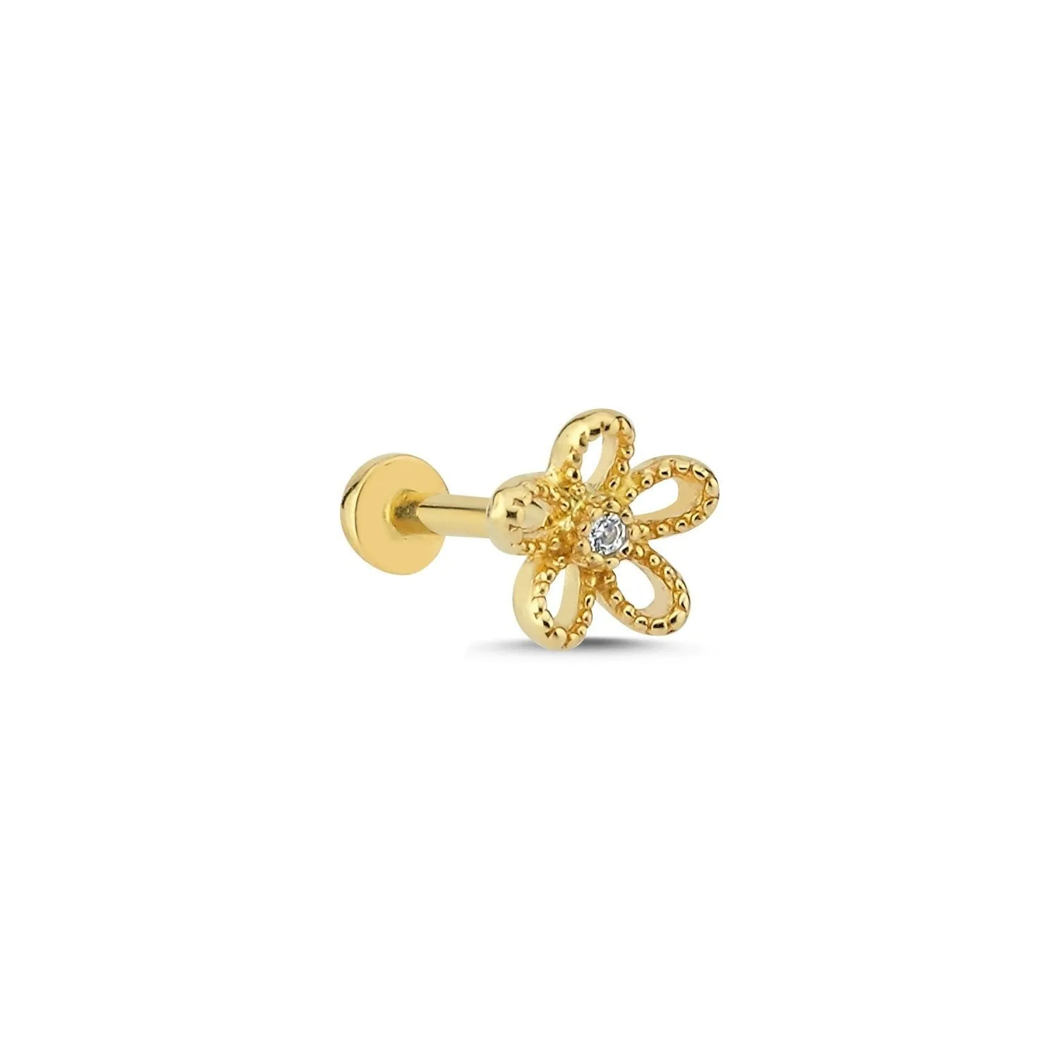 14k Gold Modern Tragus Piercing with Solitaire Processing Detail