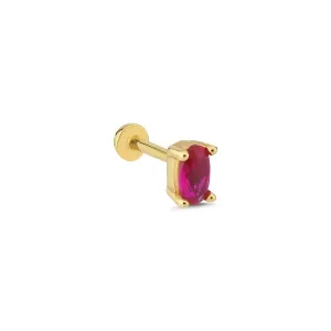 14k Gold Oval Red Tragus Piercing