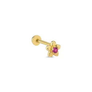 14k Gold Papatya Model Red Stone Tragus Piercing