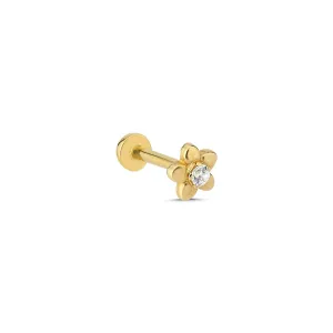 14k Gold Papatya Model White Stone Tragus Piercing