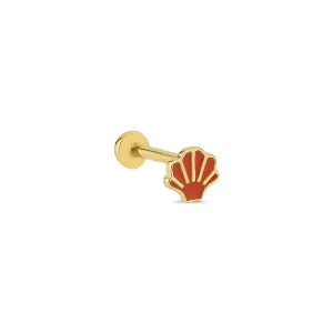 14k Gold Red Enameled Mussel Tragus Piercing