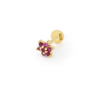 14k Gold Red Stone Flower Model Tragus Piercing