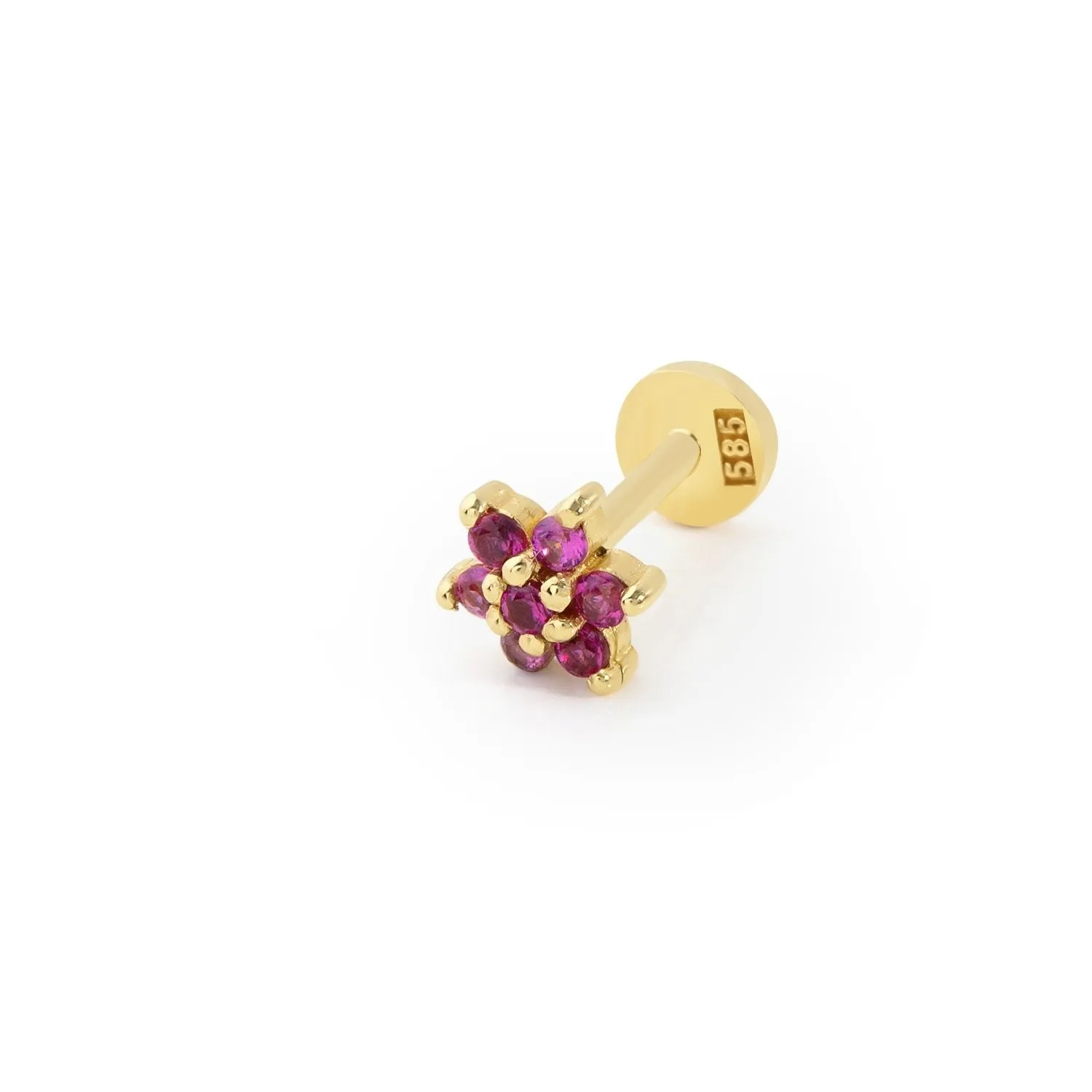 14k Gold Red Stone Flower Model Tragus Piercing