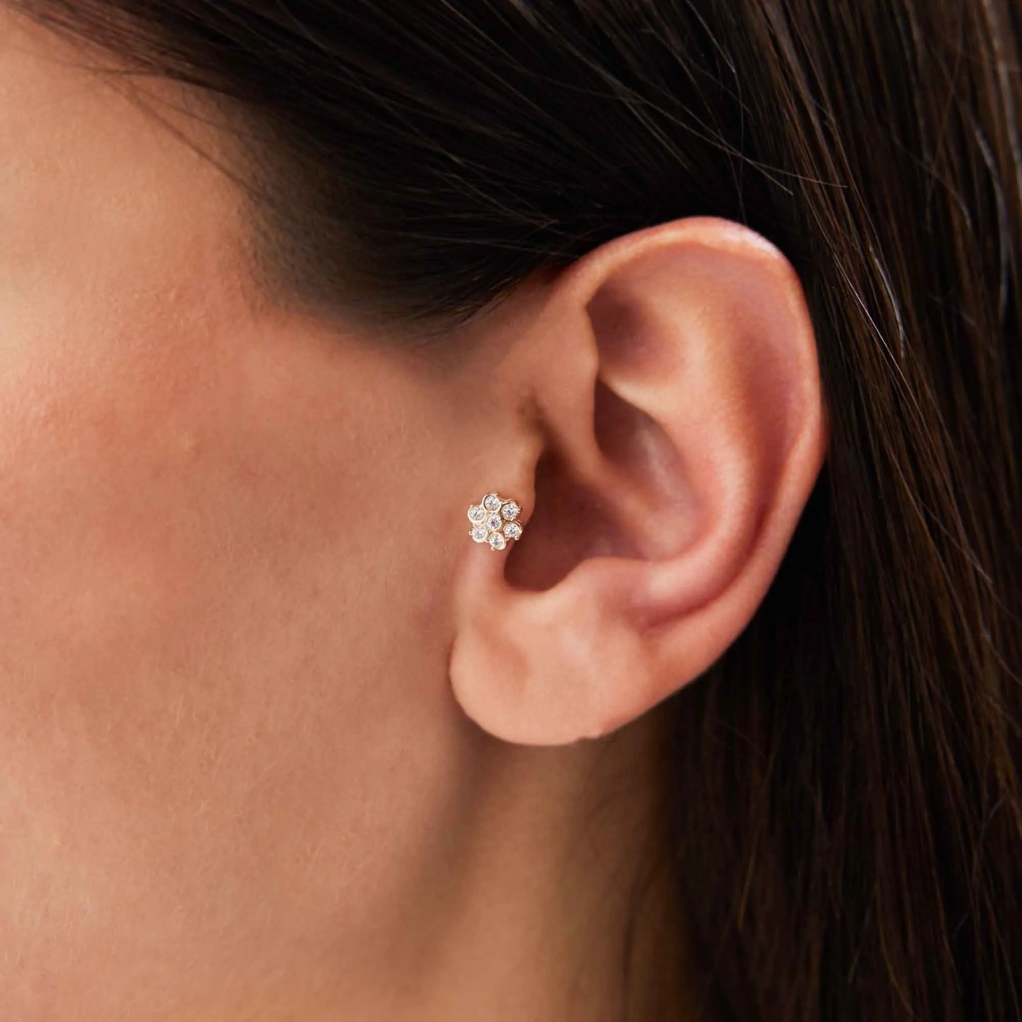14k Gold Seven Stone Flower Tragus Piercing