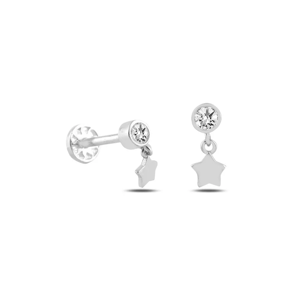 14k Gold Star Tragus Piercing on Solitaire Tip