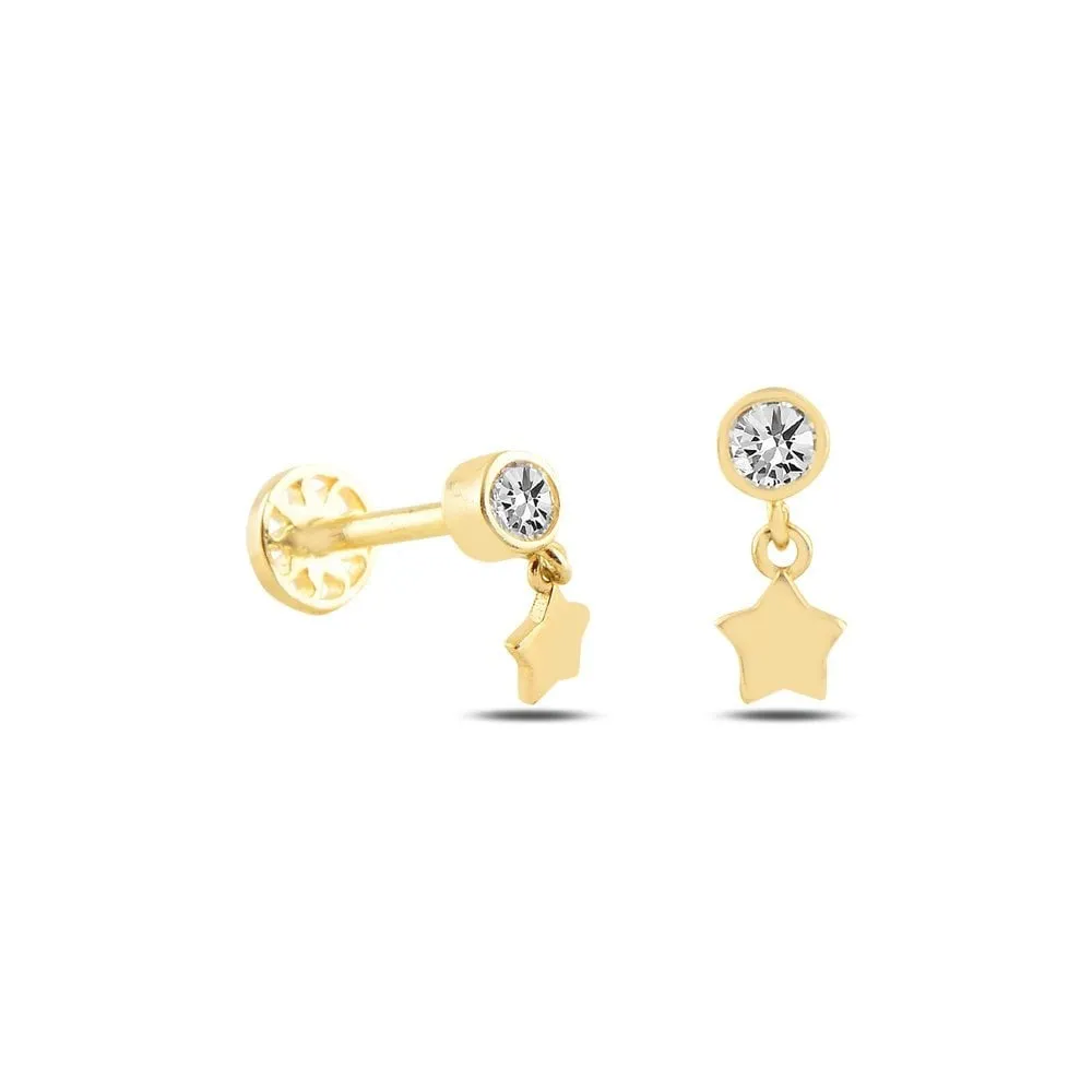 14k Gold Star Tragus Piercing on Solitaire Tip