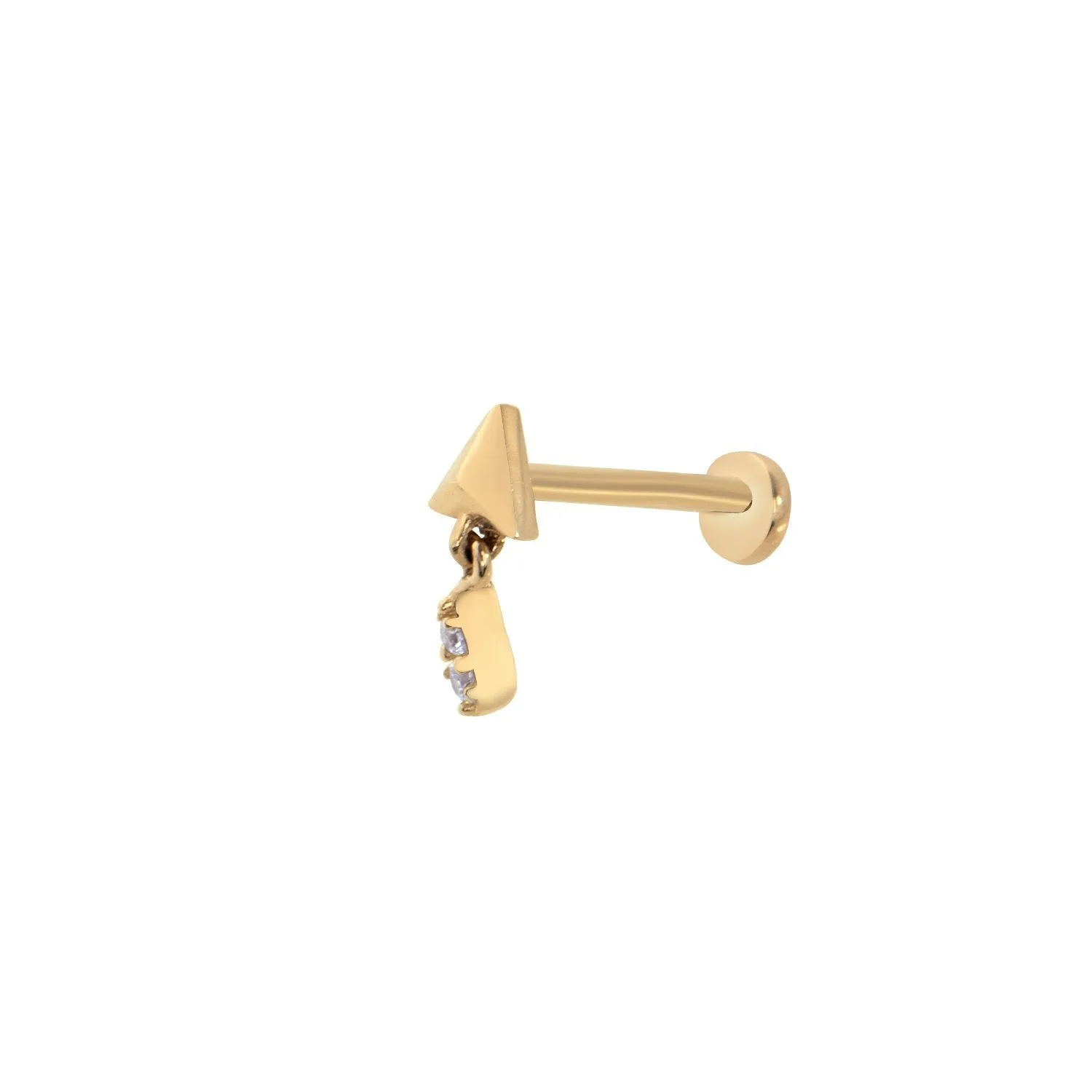 14k Gold Stone Rod Tragus Piercing with Triangular Prism Tip