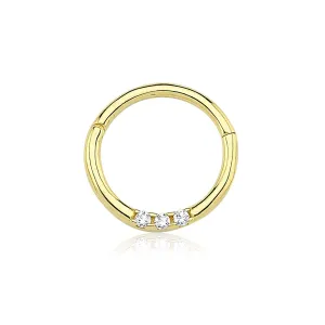 14k Gold Three Stone White Helix Piercing