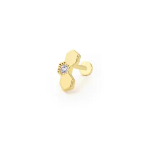 14k Gold Triple Hexagon Solitaire Detail Tragus Piercing