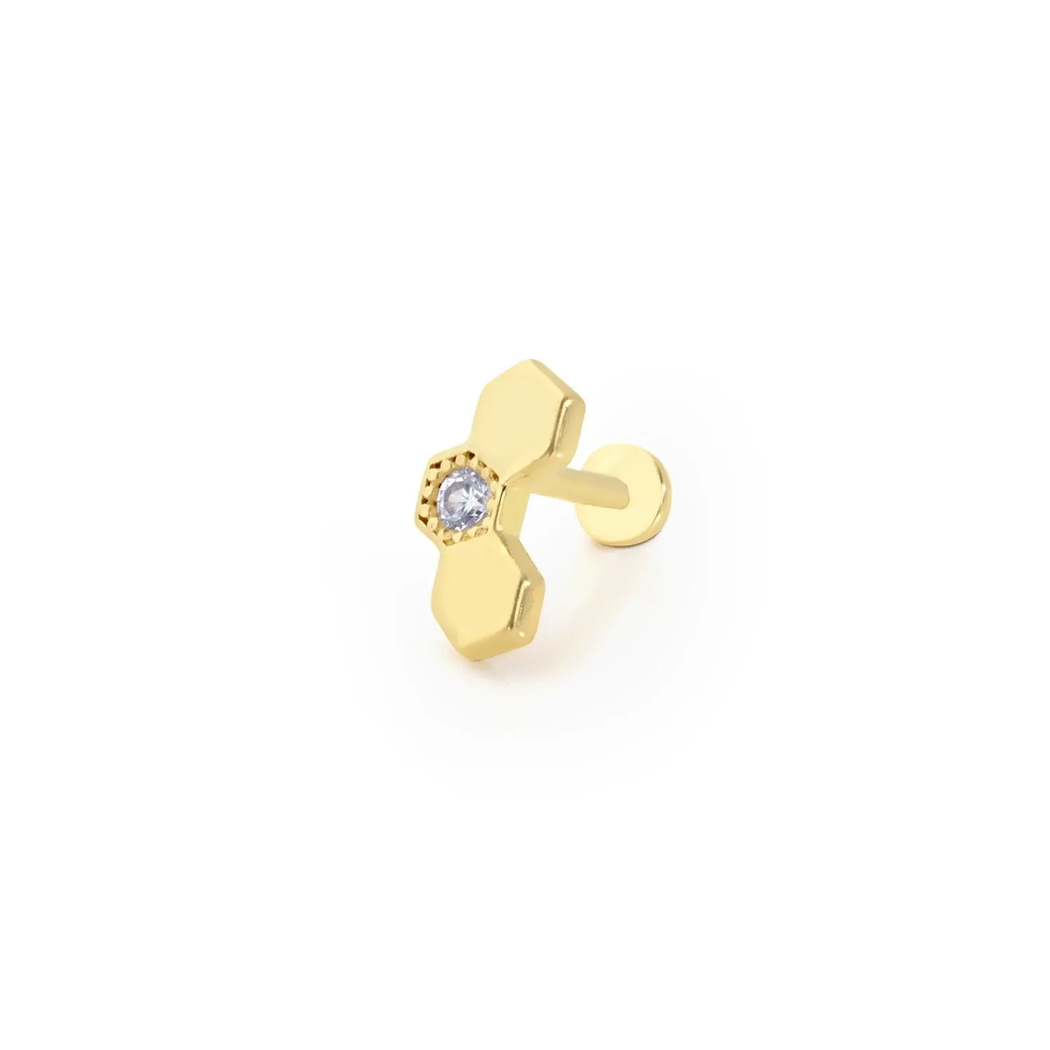 14k Gold Triple Hexagon Solitaire Detail Tragus Piercing