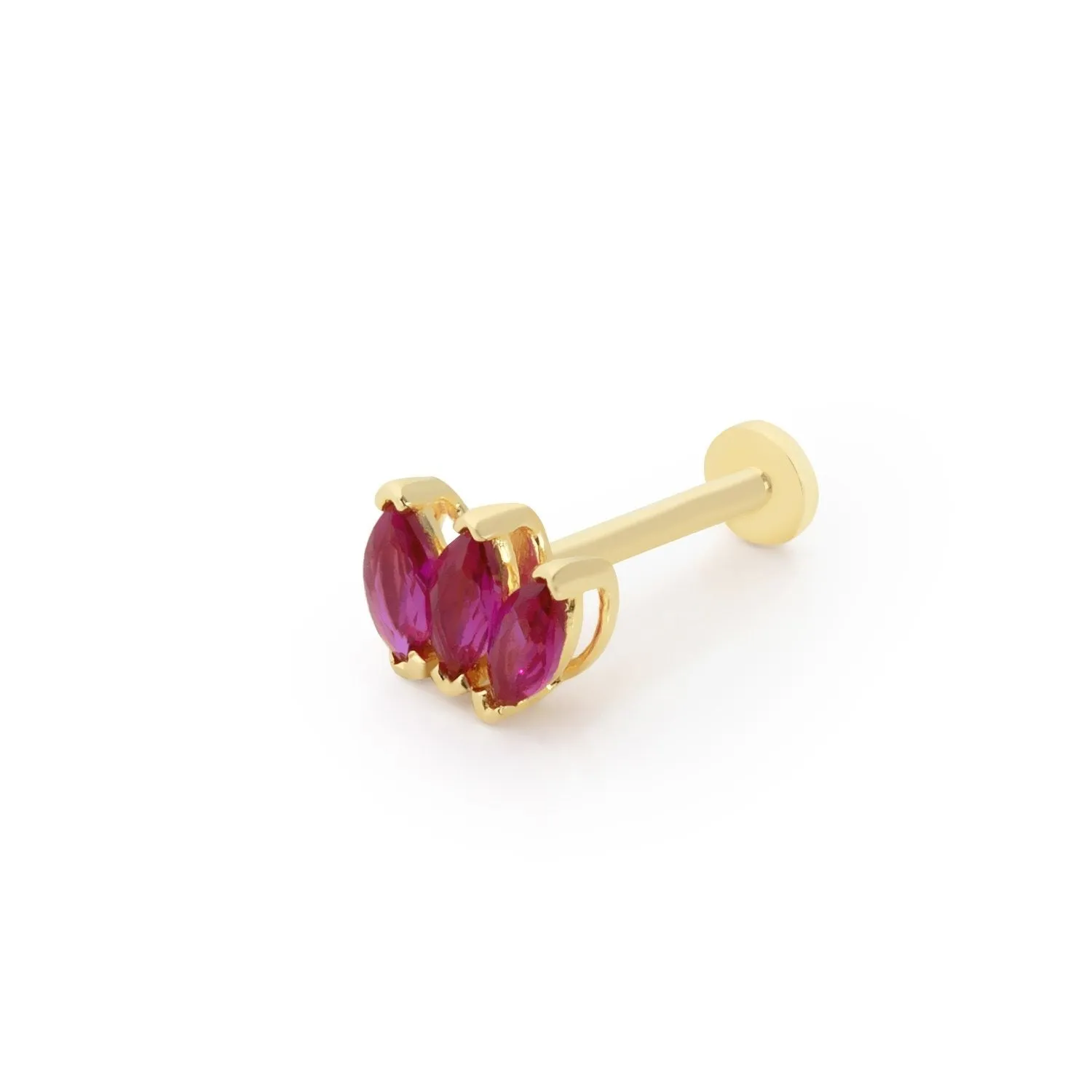 14k Gold Triple Red Marquise Tragus Piercing