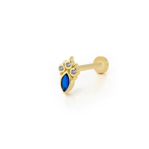 14k Gold Vintage Model Blue & White Tragus Piercing