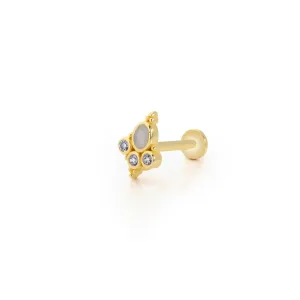 14k Gold Vintage Opal White Enamel Model Tragus Piercing