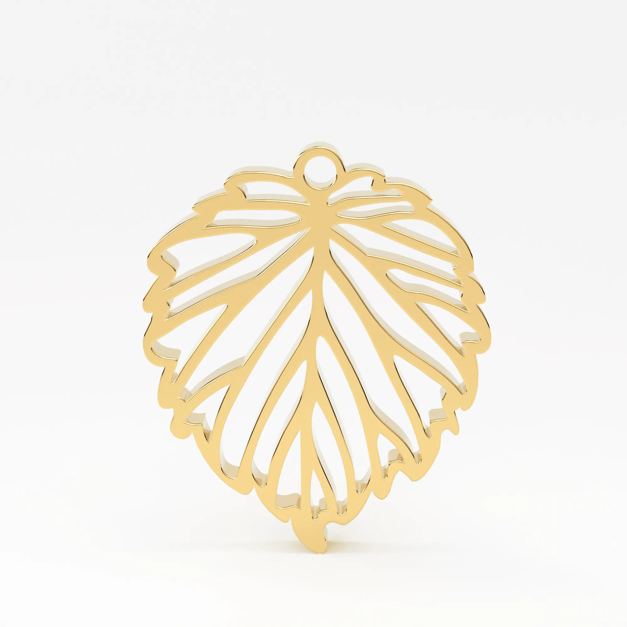 14K Solid Gold Leaf Cutout Charm Pendant, Leaf Charm, Solid Gold Leaf Pendant