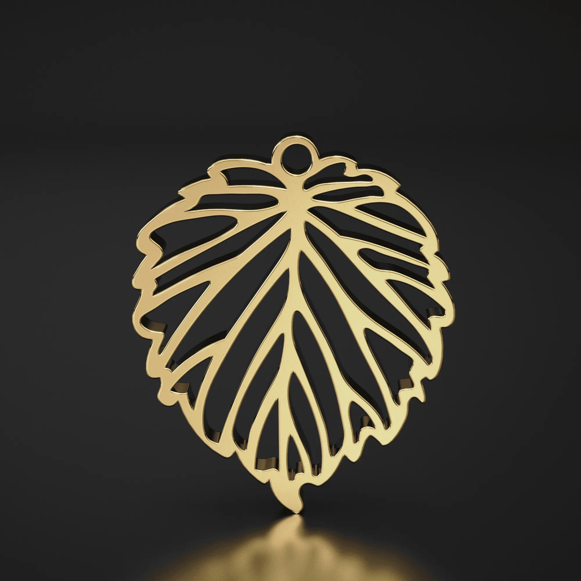 14K Solid Gold Leaf Cutout Charm Pendant, Leaf Charm, Solid Gold Leaf Pendant
