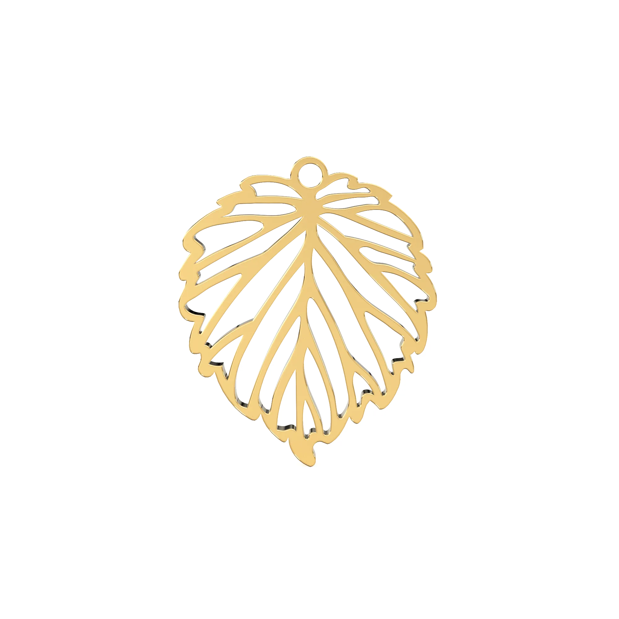 14K Solid Gold Leaf Cutout Charm Pendant, Leaf Charm, Solid Gold Leaf Pendant