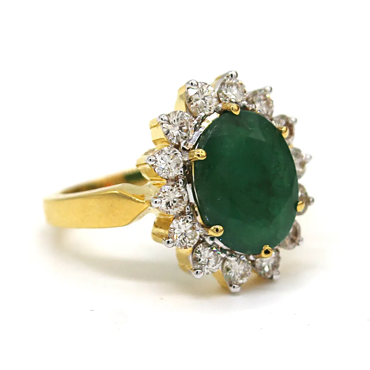 14k Solid Yellow Gold Natural Emerald Fine Diamond Ring
