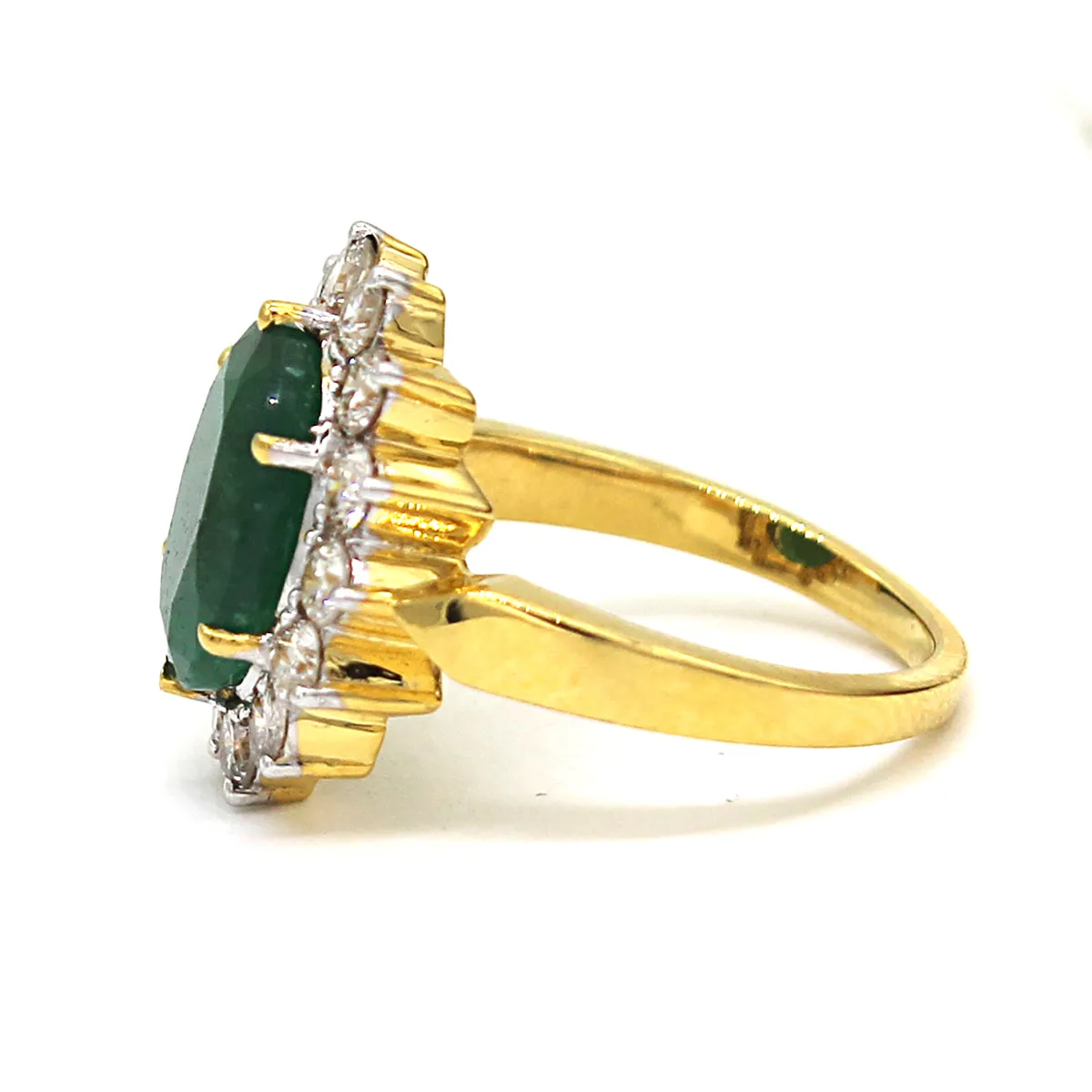 14k Solid Yellow Gold Natural Emerald Fine Diamond Ring