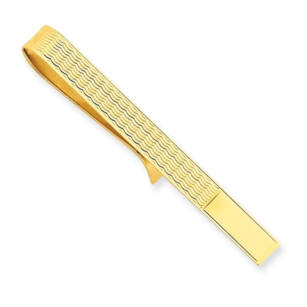 14k Yellow Gold Solid with Line Design Tie Bar