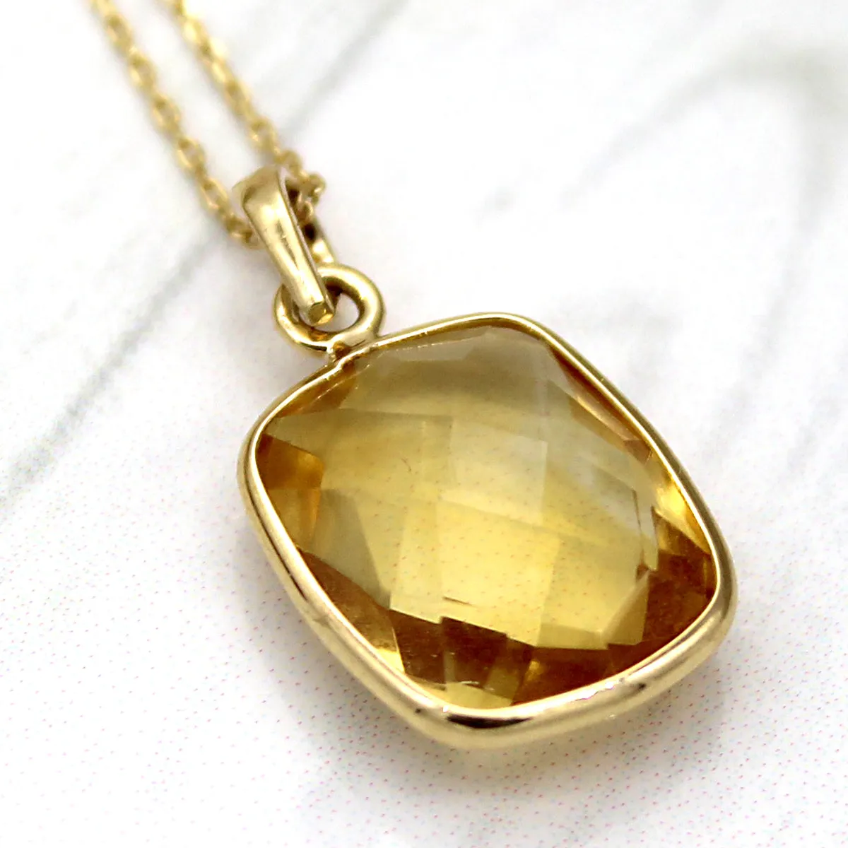 18k Solid Yellow Gold Citrine Necklace Pendant