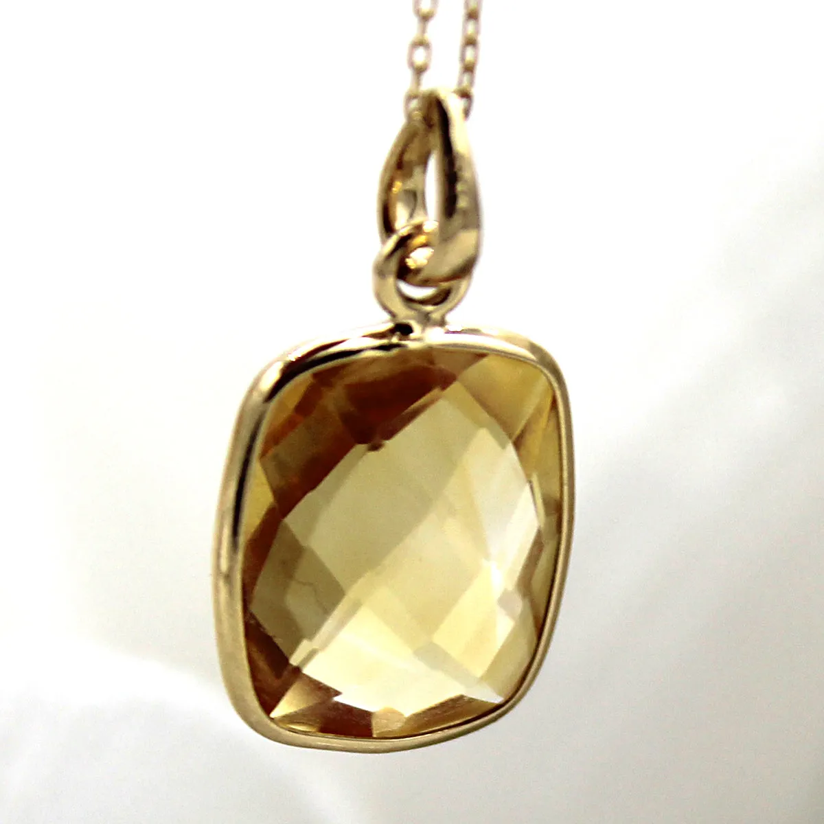 18k Solid Yellow Gold Citrine Necklace Pendant