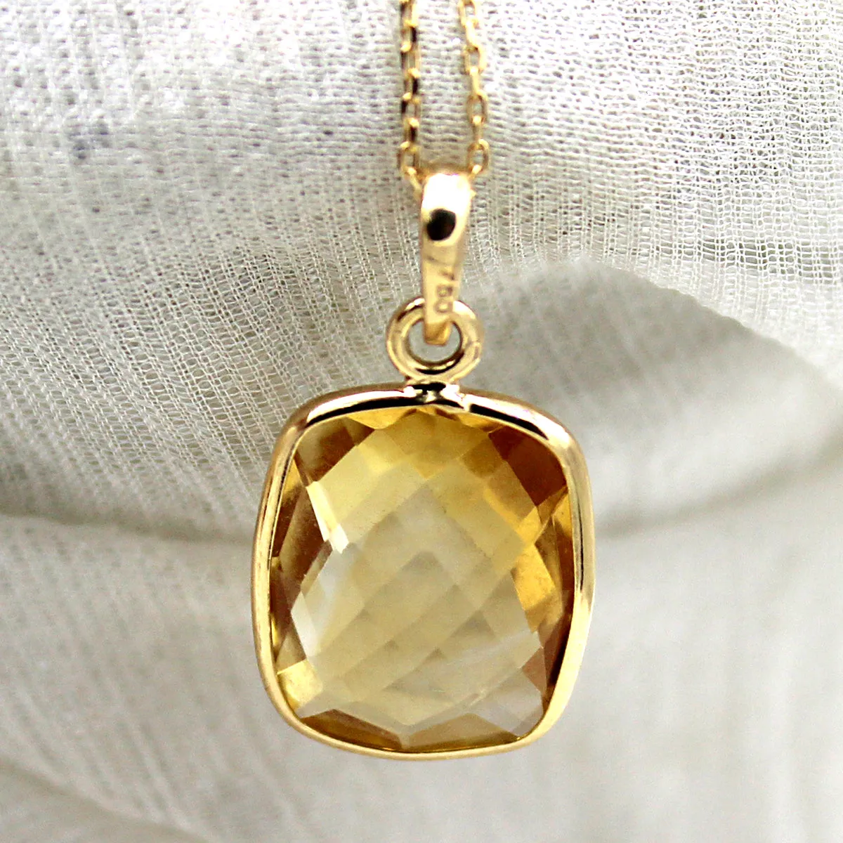18k Solid Yellow Gold Citrine Necklace Pendant