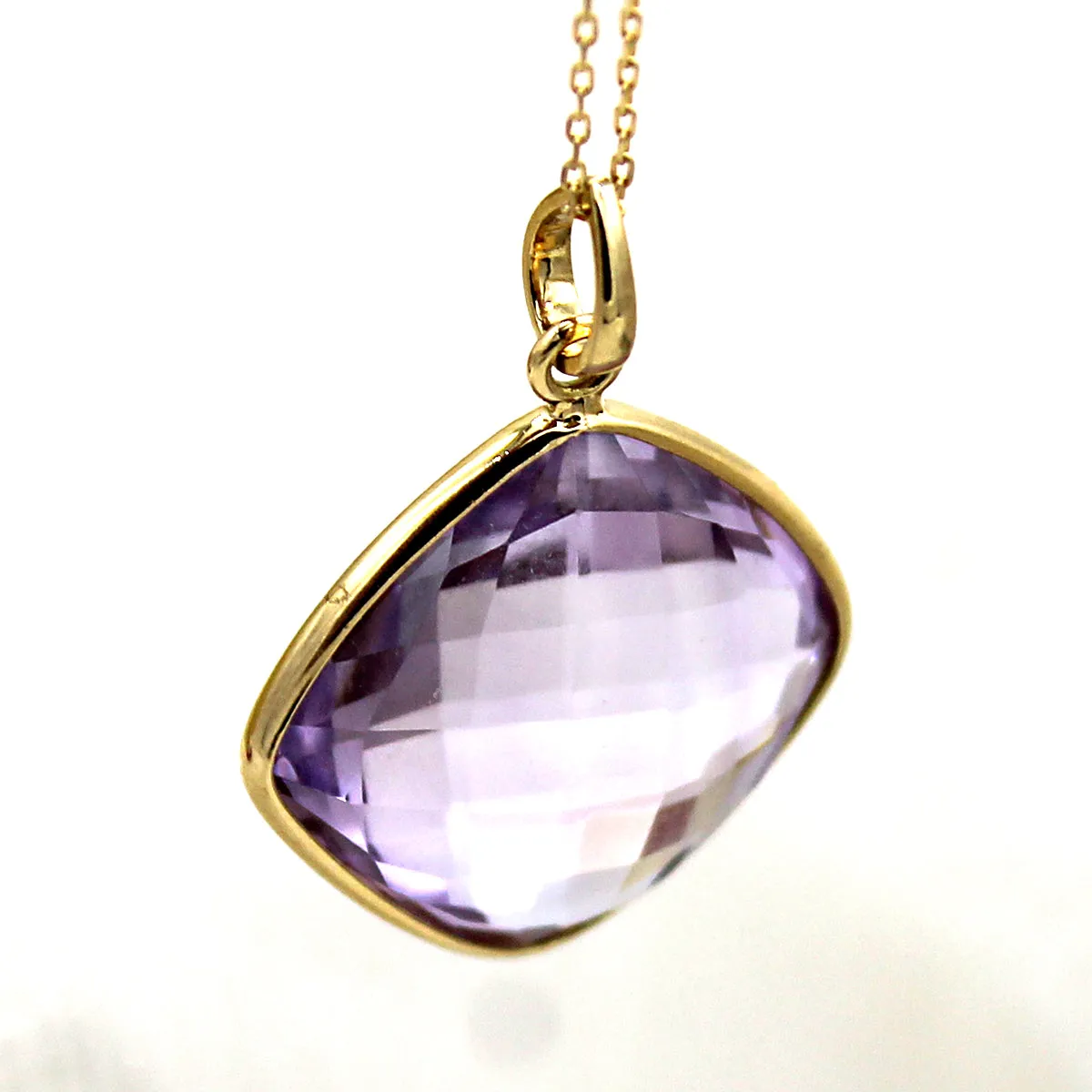 18k Solid Yellow Gold Natural Amethyst Fine Necklace Pendant