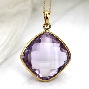 18k Solid Yellow Gold Natural Amethyst Fine Necklace Pendant