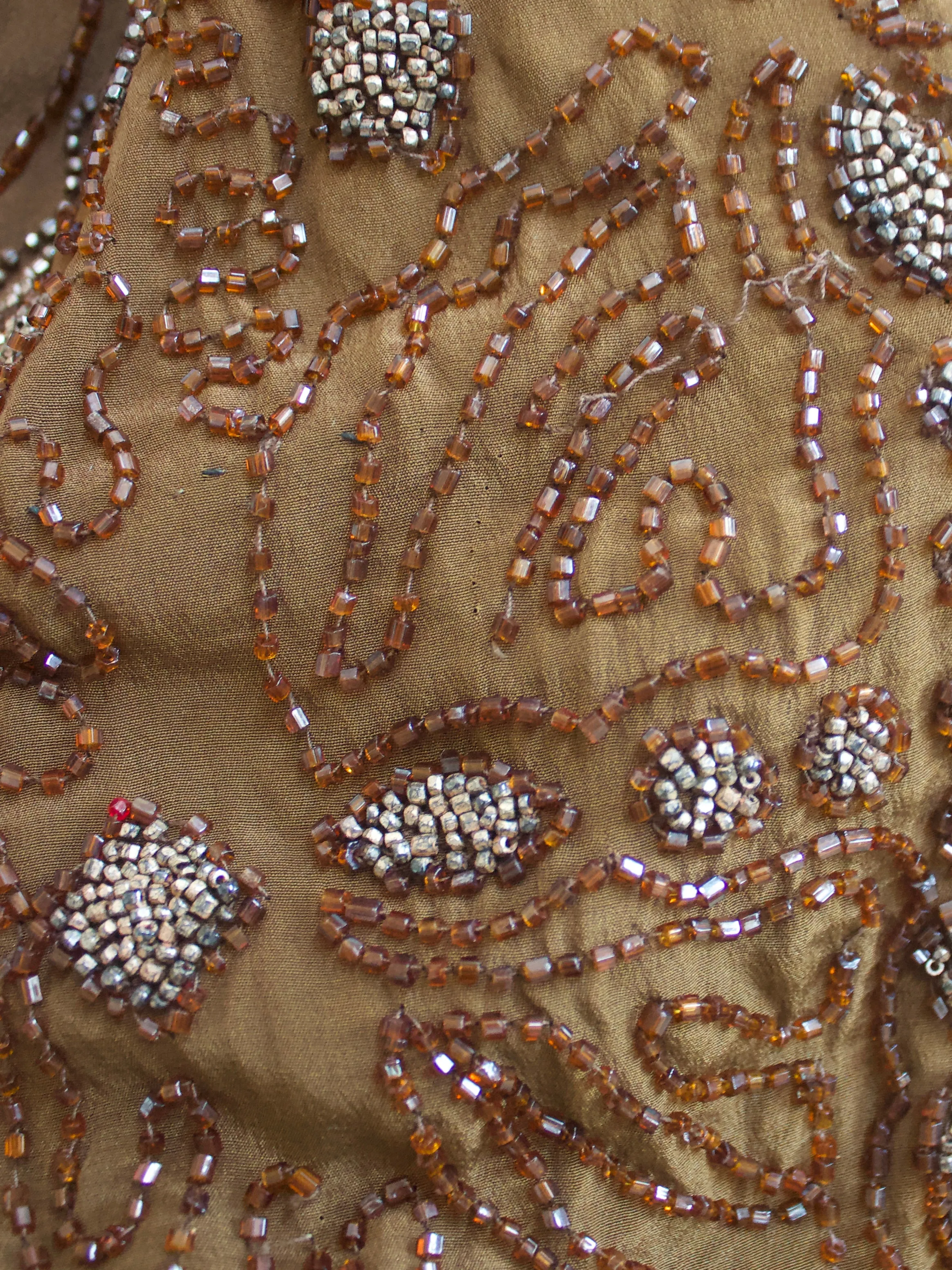 1920s Beaded Apron Style Golden Bronze Dress