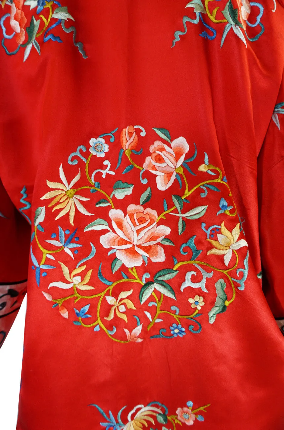 1950s Red Silk Embroidered Asian Evening Coat