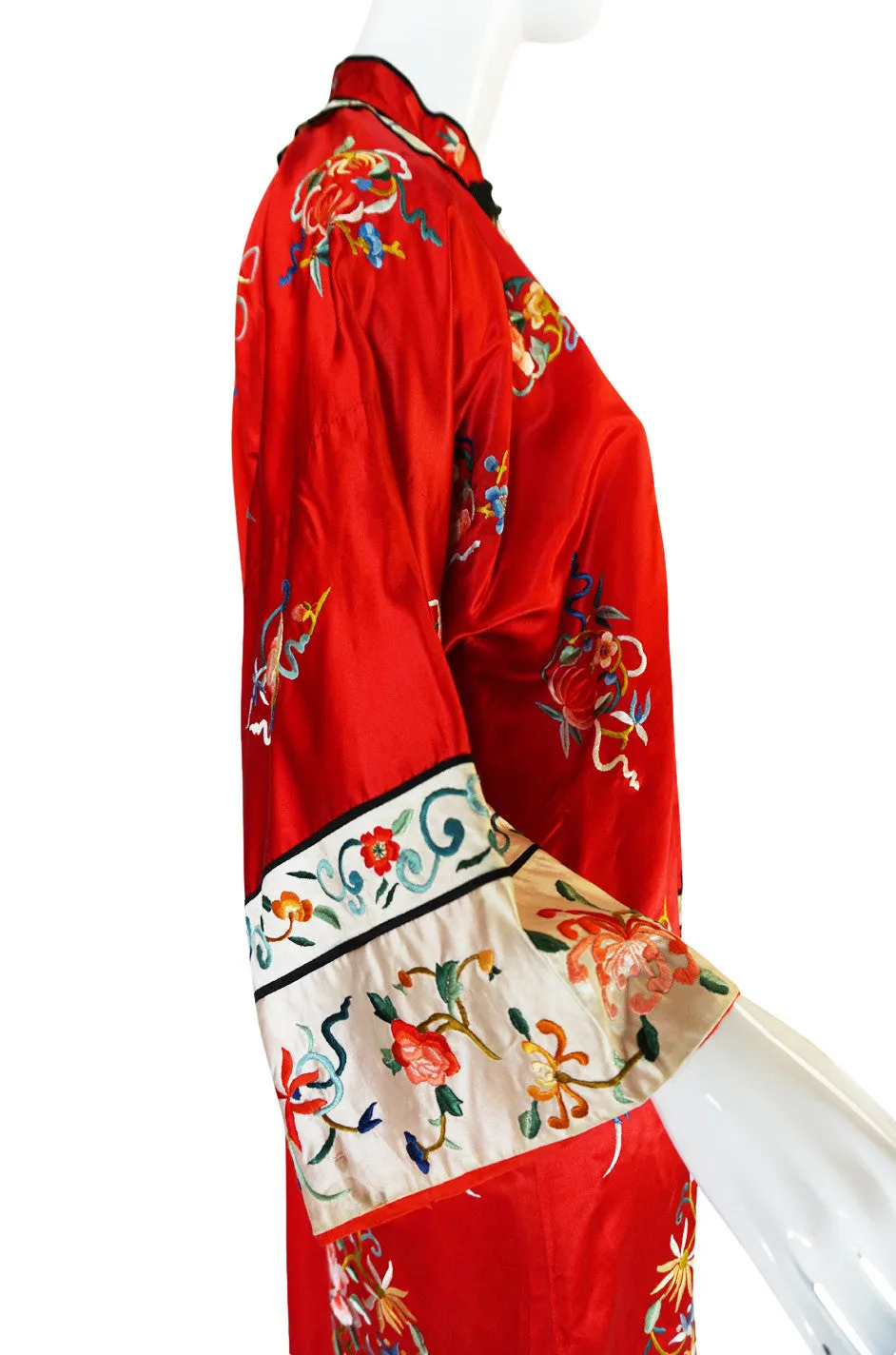 1950s Red Silk Embroidered Asian Evening Coat