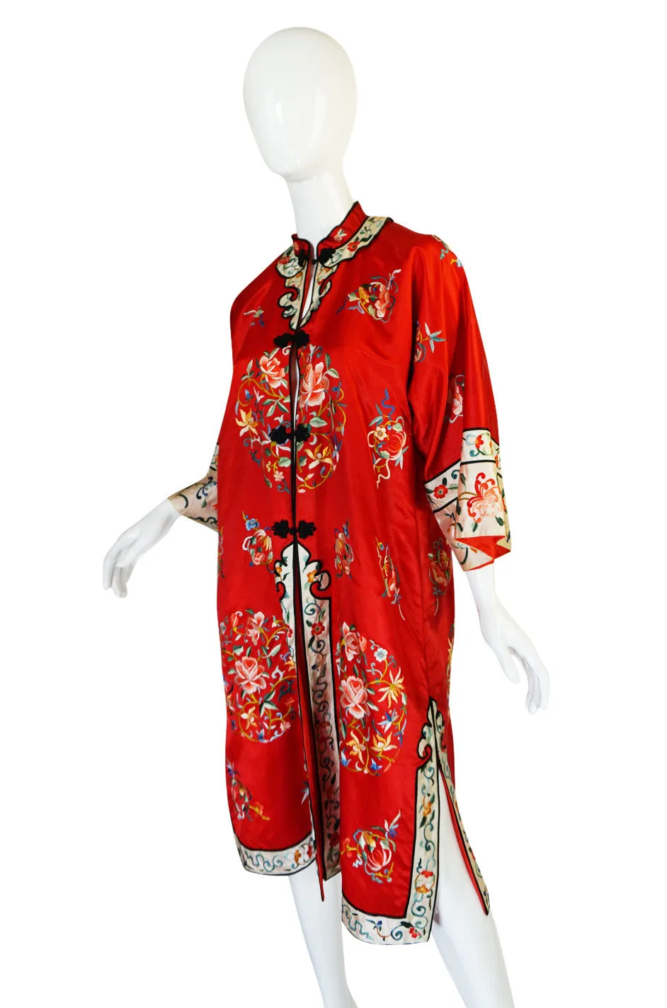 1950s Red Silk Embroidered Asian Evening Coat