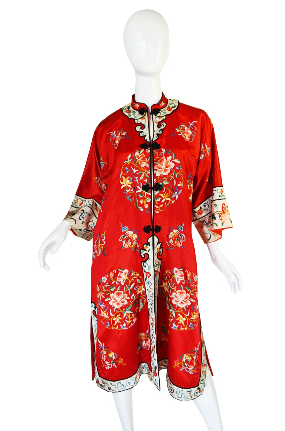 1950s Red Silk Embroidered Asian Evening Coat