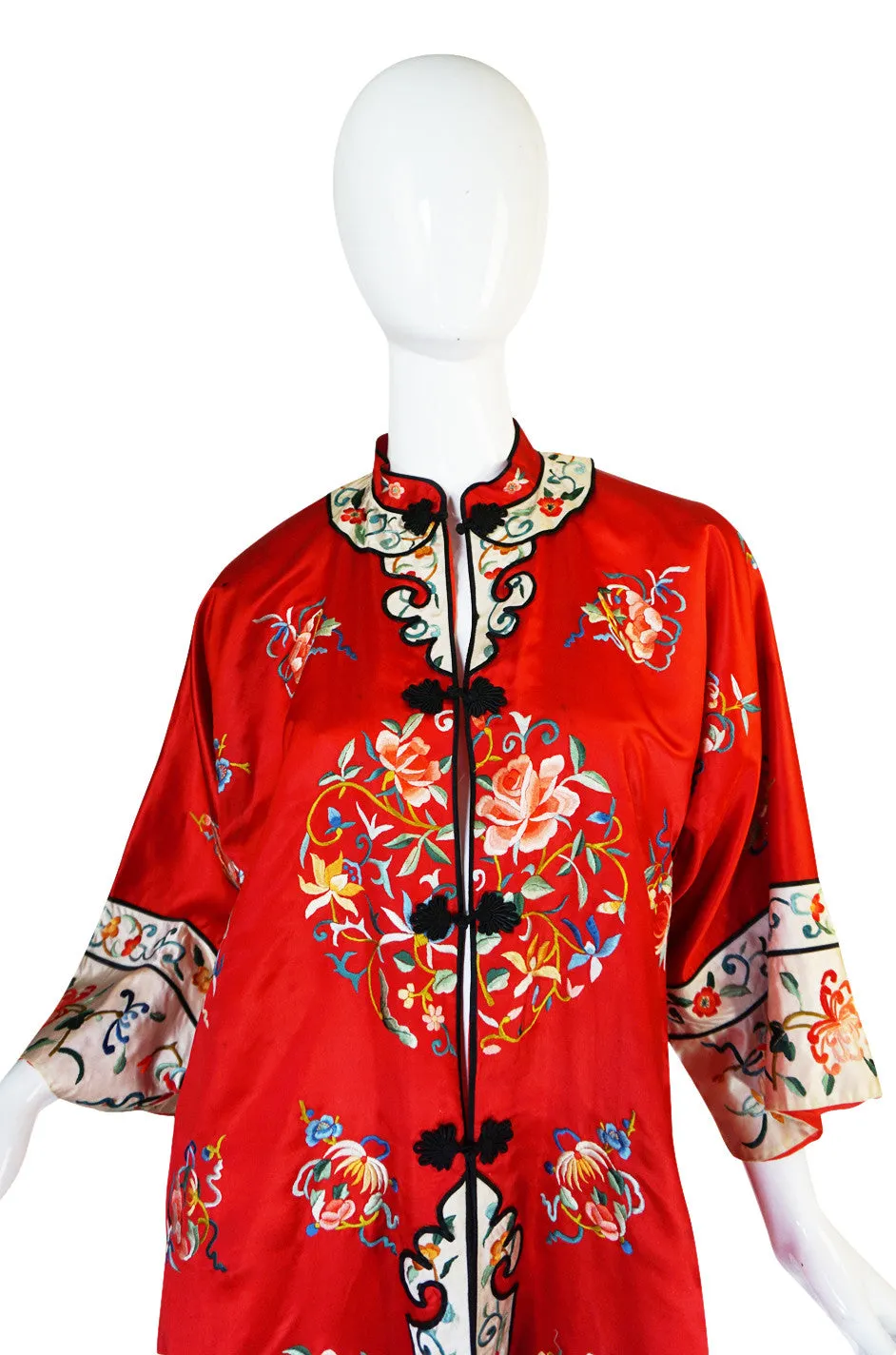1950s Red Silk Embroidered Asian Evening Coat