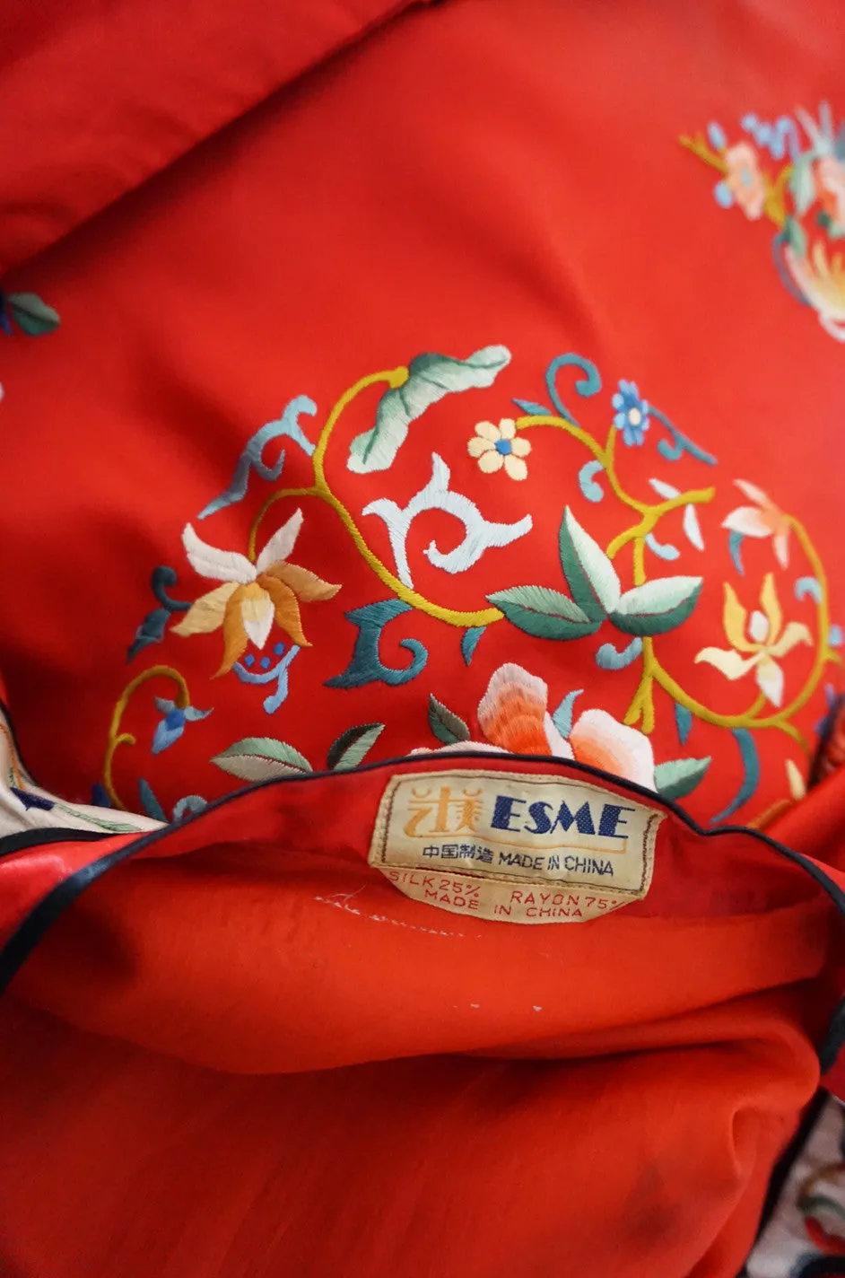 1950s Red Silk Embroidered Asian Evening Coat