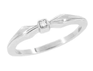 1950's Retro Diamond Promise Ring Bow Band in White Gold